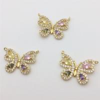 Cubic Zirconia Micro Pave Brass Connector, Butterfly, gold color plated, DIY & micro pave cubic zirconia 