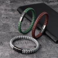 Men Bracelet, Titanium Steel, with PU Leather, polished, dyed & for man 