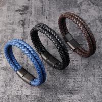 Men Bracelet, Titanium Steel, with PU Leather, polished, dyed & for man & multi-strand 21cm 