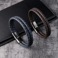 Men Bracelet, Titanium Steel, with PU Leather, polished, dyed & for man & multi-strand 