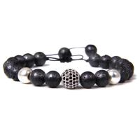 Lava Bead Bracelet, with Cotton Cord & Zinc Alloy, plated, Adjustable & Unisex 8mm,10mm Approx 7.48 Inch 