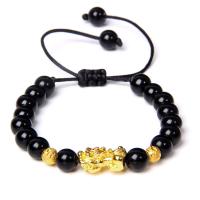 Black Agate Bracelets, with Cotton Cord & Zinc Alloy, gold color plated, Unisex black, 8mm Approx 7.48 Inch 