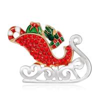 Christmas Jewelry Brooch , Zinc Alloy, gold color plated, for woman & with rhinestone, red 