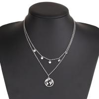 Stainless Steel Jewelry Necklace, fashion jewelry & multilayer, silver color, 45+40CM 