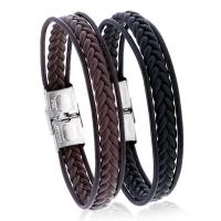 Cowhide Bracelets, Titanium Steel, with Faux Leather, fashion jewelry & Unisex 210mm 