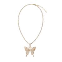 Rhinestone Zinc Alloy Necklace, with 2.36 inch extender chain, Butterfly, plated, for woman & with rhinestone Approx 16.14 Inch 