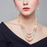Multi слой ожерелье, Стеклянный жемчуг, Связанный вручную, Женский & со стразами & многонитевая, бежевый, 44cm,25cm,29cm,1.3cm, продается Strand