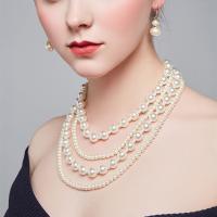 Multi слой ожерелье, Стеклянный жемчуг, Связанный вручную, Женский & многонитевая, бежевый, 13cm,22cm,1.3cm, продается Strand
