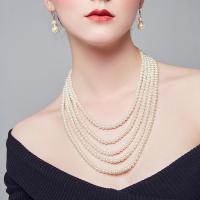 Multi слой ожерелье, Стеклянный жемчуг, с 3.14 inch наполнитель цепи, Связанный вручную, Женский & многонитевая, бежевый, 36cm,40cm,44cm,48cm,52cm, продается Strand