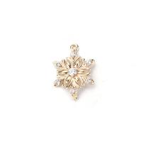 Brass Pendant Findings, Snowflake, gold color plated, micro pave cubic zirconia 