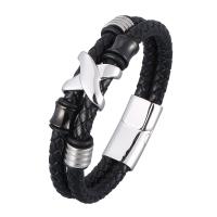 PU Leather Cord Bracelets, Split Layer Cowhide Leather, plated, fashion jewelry & Unisex, black 