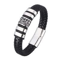 Cowhide Bracelets, Full Grain Cowhide Leather, Geometrical Pattern, plated, fashion jewelry, black 