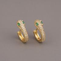 Cubic Zirconia Micro Pave Brass Earring, Snake, gold color plated, micro pave cubic zirconia & for woman 