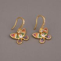 Cubic Zirconia Micro Pave Brass Earring, Butterfly, gold color plated, micro pave cubic zirconia & for woman 