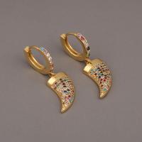 Cubic Zirconia Micro Pave Brass Earring, Horn, gold color plated, micro pave cubic zirconia & for woman 
