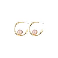 Kunststoff Perle Zink Legierung Ohrring, Zinklegierung, mit Kunststoff Perlen, goldfarben plattiert, für Frau, 71mm, verkauft von Paar