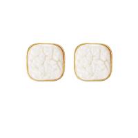 Resin Zinc Alloy Earring, with Resin, Square, gold color plated, for woman, 23mm 