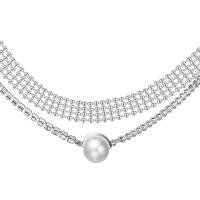 Rhinestone Brass Necklace, with Plastic Pearl, plated, Double Layer & for woman & with rhinestone, 2cm,35cm Approx 13.77 Inch 