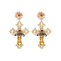 Zinc Alloy Rhinestone Drop Earring, with Resin Rhinestone, gold color plated, for woman & enamel 