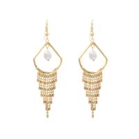 Kunststoff Perle Zink Legierung Ohrring, Zinklegierung, mit Kunststoff Perlen, goldfarben plattiert, für Frau, 25x82mm, verkauft von Paar