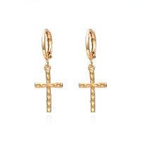 Huggie Hoop Drop Earring, Zinc Alloy, with Brass, Cross, gold color plated, for woman 