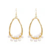 Plastic Pearl Zinc Alloy Earring, with Plastic Pearl, Teardrop, gold color plated, for woman & hollow 