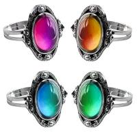 Mood Finger Ring, Glass Gemstone, with Metal Alloy, plated, Adjustable & fashion jewelry & Unisex 
