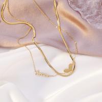 Stainless Steel Jewelry Necklace, Double Layer & fashion jewelry & for woman, 42+6cm .89 Inch 