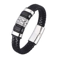 Cowhide Bracelets, Faux Leather, plated, fashion jewelry & Unisex, black 