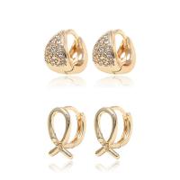 Cubic Zirconia Micro Pave Brass Earring, gold color plated & micro pave cubic zirconia  