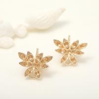 Brass Jewelry Bails, Flower, gold color plated 