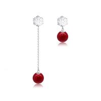 Asymmetric Earrings, 925 Sterling Silver, silver color plated, for woman, red 