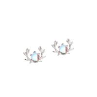 Sterling Silver Stud Earring, 925 Sterling Silver, with Moonstone, plated, for woman 7mm 