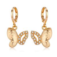 Huggie Hoop Drop Earring, Brass, with Cubic Zirconia, fashion jewelry, golden 