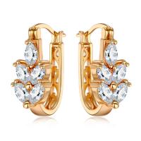 Brass Huggie Hoop Earring, with Cubic Zirconia, fashion jewelry, golden 