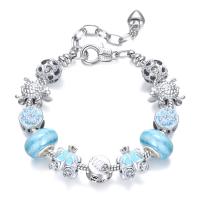 European Match Cristal Bracelets, alliage de zinc, avec laiton, bijoux de mode, bleu, Vendu par brin