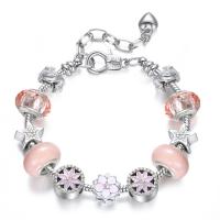 European Match Cristal Bracelets, alliage de zinc, avec laiton, bijoux de mode, rose, Vendu par brin