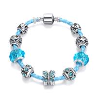 Zinc Alloy European Bracelets, with leather cord, fashion jewelry blue 