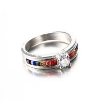 Titanium Steel Finger Ring, plated & for man & with rhinestone, multi-colored 