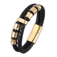 Cowhide Bracelets, Split Layer Cowhide Leather, plated, fashion jewelry & Unisex, black 