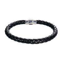 Leatheroid Cord Bracelets, leather cord, with Zinc Alloy, fashion jewelry & Unisex black 