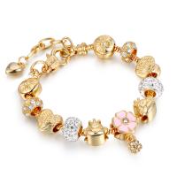 European Match Cristal Bracelets, alliage de zinc, avec strass, bijoux de mode, doré, Vendu par brin