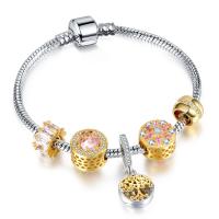 Brass Chain European Bracelets, with Cubic Zirconia, fashion jewelry golden 