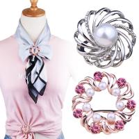 Scarf Buckle, Zinc Alloy, with Plastic Pearl, plated & for woman & with rhinestone, 33-37mm 