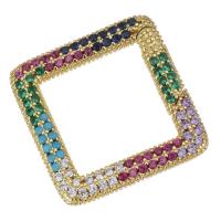 Fashion Carabiner Key Ring, Brass, Square, gold color plated, micro pave cubic zirconia 