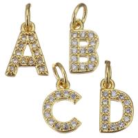 Cubic Zirconia Micro Pave Brass Pendant, Alphabet Letter, gold color plated & micro pave cubic zirconia Approx 3mm 