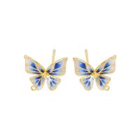 Brass Earring Drop Component, Butterfly, gold color plated, enamel 