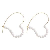 boucles d'oreilles cerceau en alliage zinc, alliage de zinc, avec perle de plastique, coeur, bijoux de mode & pour femme Vendu par paire