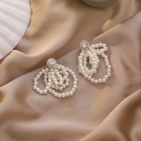 Boucle d'oreille en alliage de zinc en plastique perle, avec perle de plastique, bijoux de mode & pour femme, 48mm, Vendu par paire