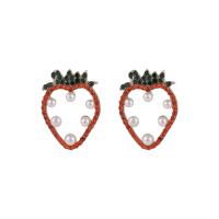Zinc alliage strass Stud Earring, alliage de zinc, fraise, bijoux de mode & pour femme & avec strass Vendu par paire